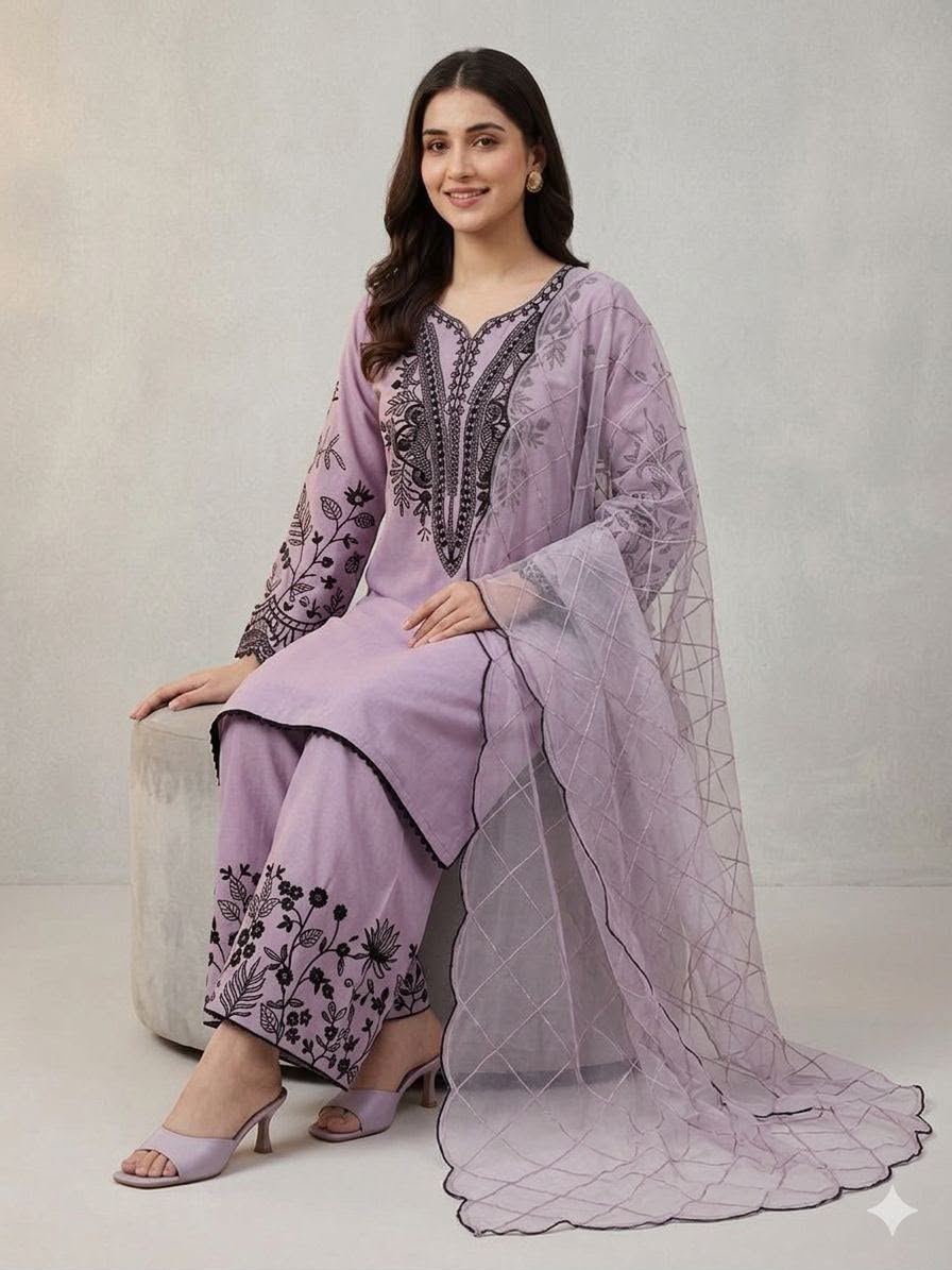 BEAUTIFUL SEQUENCE EMBROIDERED TOP , PLAZZO WITH DUPATTA