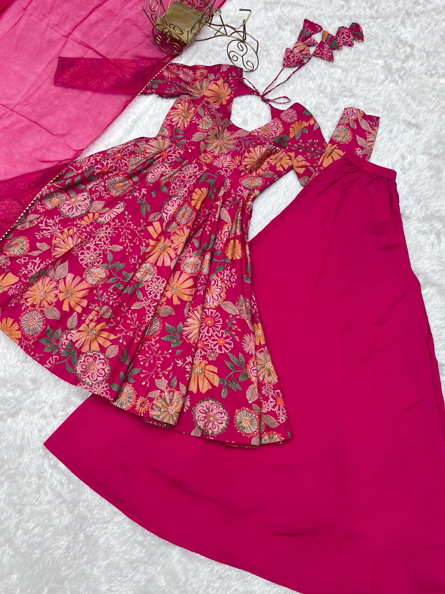 PURE SOFT ROMAN SILK FABRIC FULLY FLAIR KURTA,WITH DUPPTA SET,PALAZZO