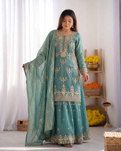 New Designer Party Wear Look Top-Plazzo and Dupatta With Heavy Embroidery Beads Work