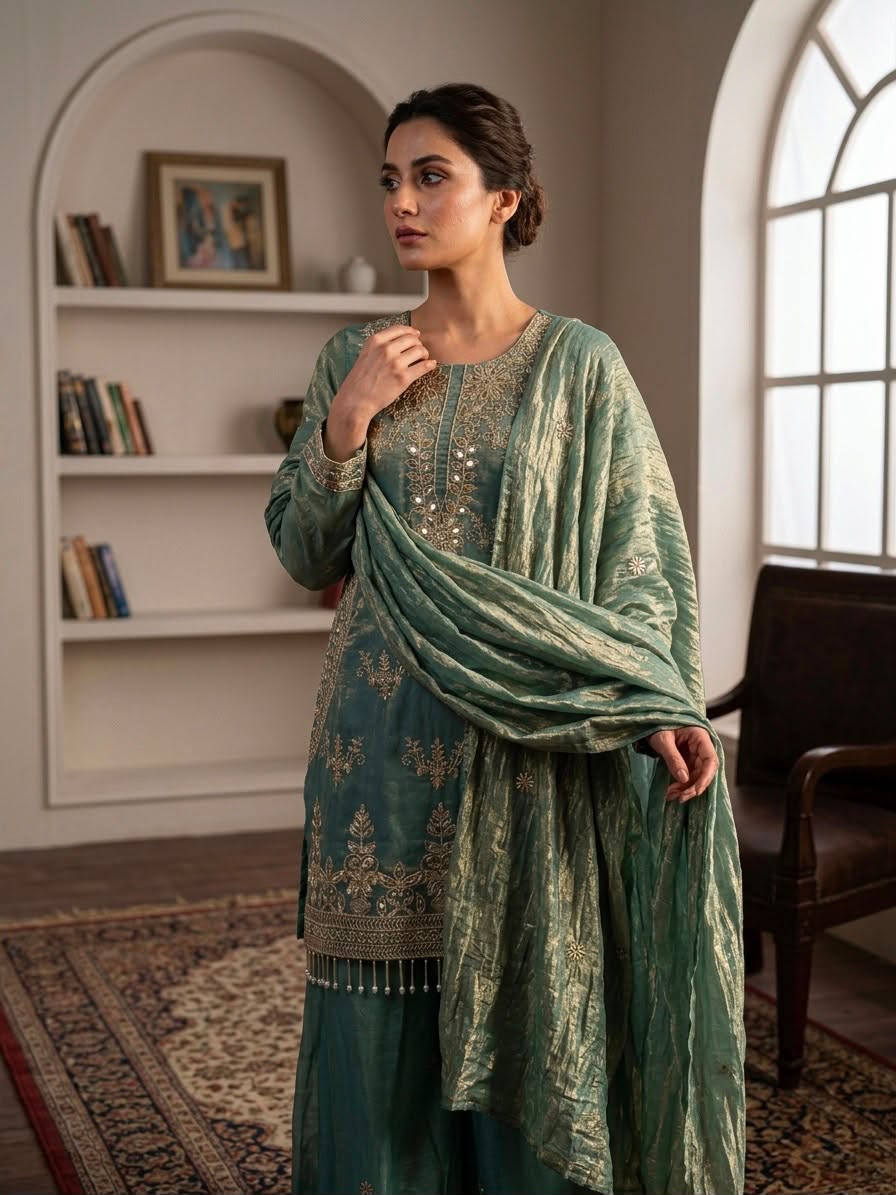 New Designer Party Wear Look Top-Plazzo and Dupatta With Heavy Embroidery Beads Work