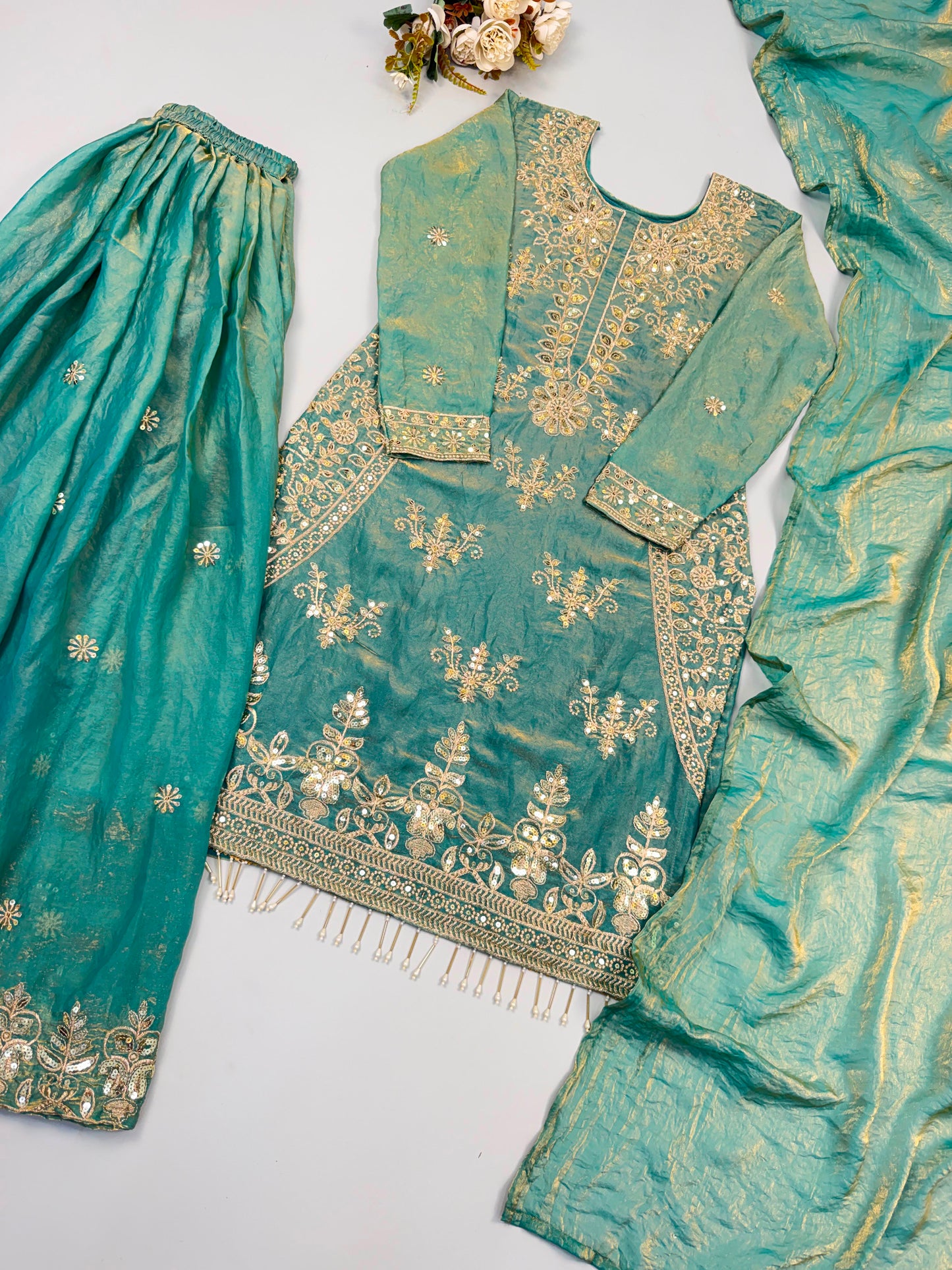 New Designer Party Wear Look Top-Plazzo and Dupatta With Heavy Embroidery Beads Work