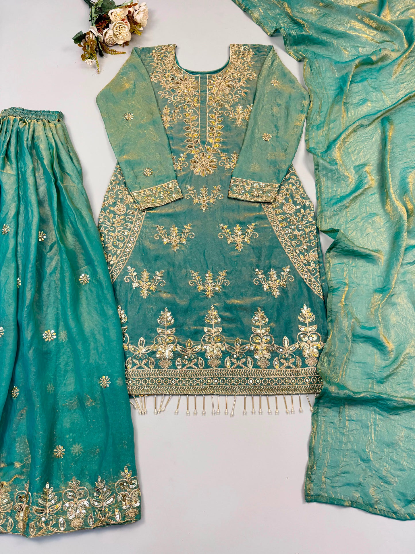 New Designer Party Wear Look Top-Plazzo and Dupatta With Heavy Embroidery Beads Work