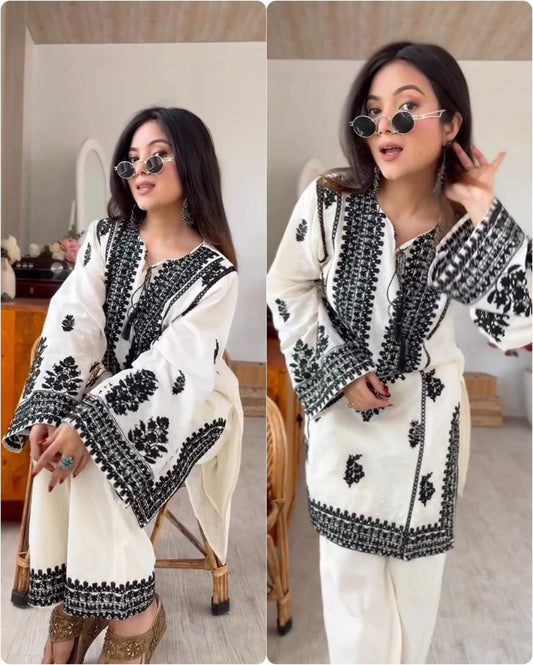 Designer Collection In  Rayon Butti Silk Top-Bottom Set Fully Stitched Ready To Wear