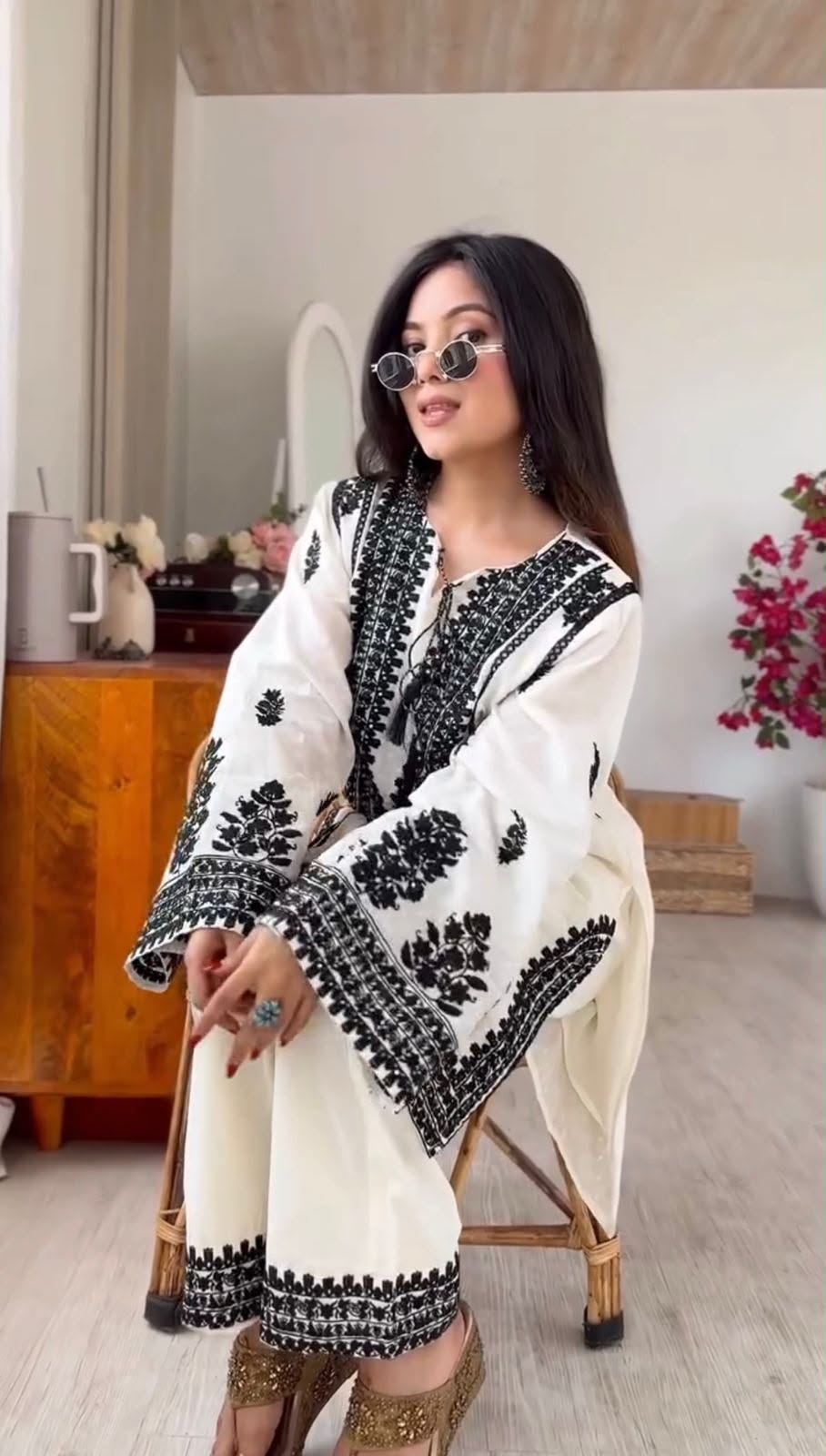 Designer Collection In  Rayon Butti Silk Top-Bottom Set Fully Stitched Ready To Wear