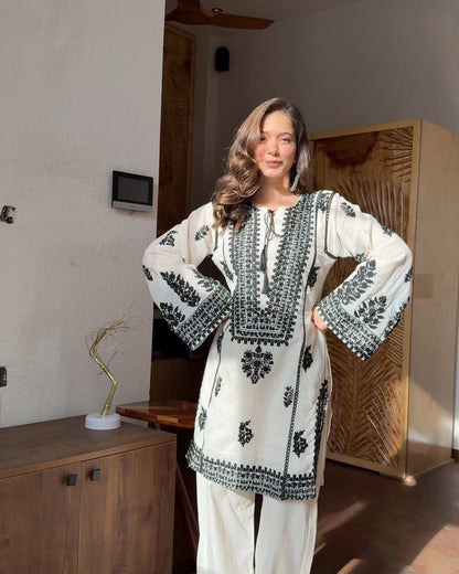 Designer Collection In  Rayon Butti Silk Top-Bottom Set Fully Stitched Ready To Wear