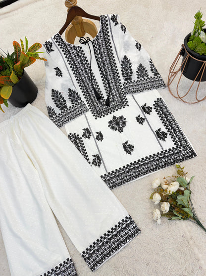 Designer Collection In  Rayon Butti Silk Top-Bottom Set Fully Stitched Ready To Wear