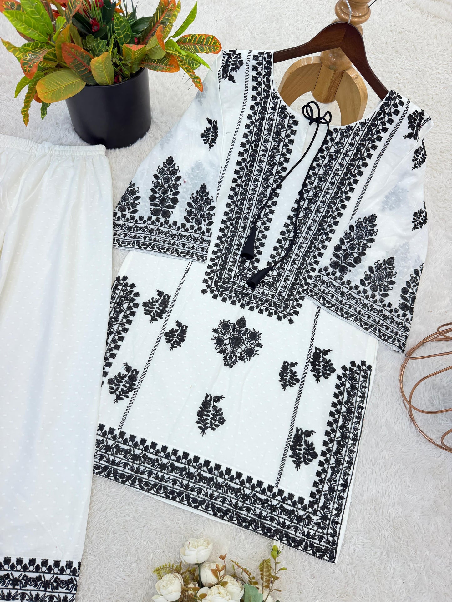 Designer Collection In  Rayon Butti Silk Top-Bottom Set Fully Stitched Ready To Wear