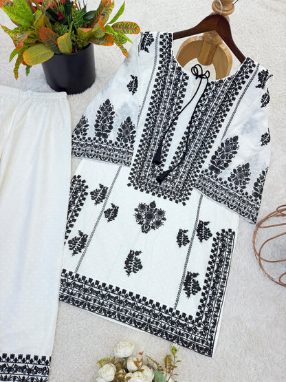 Designer Collection In  Rayon Butti Silk Top-Bottom Set Fully Stitched Ready To Wear