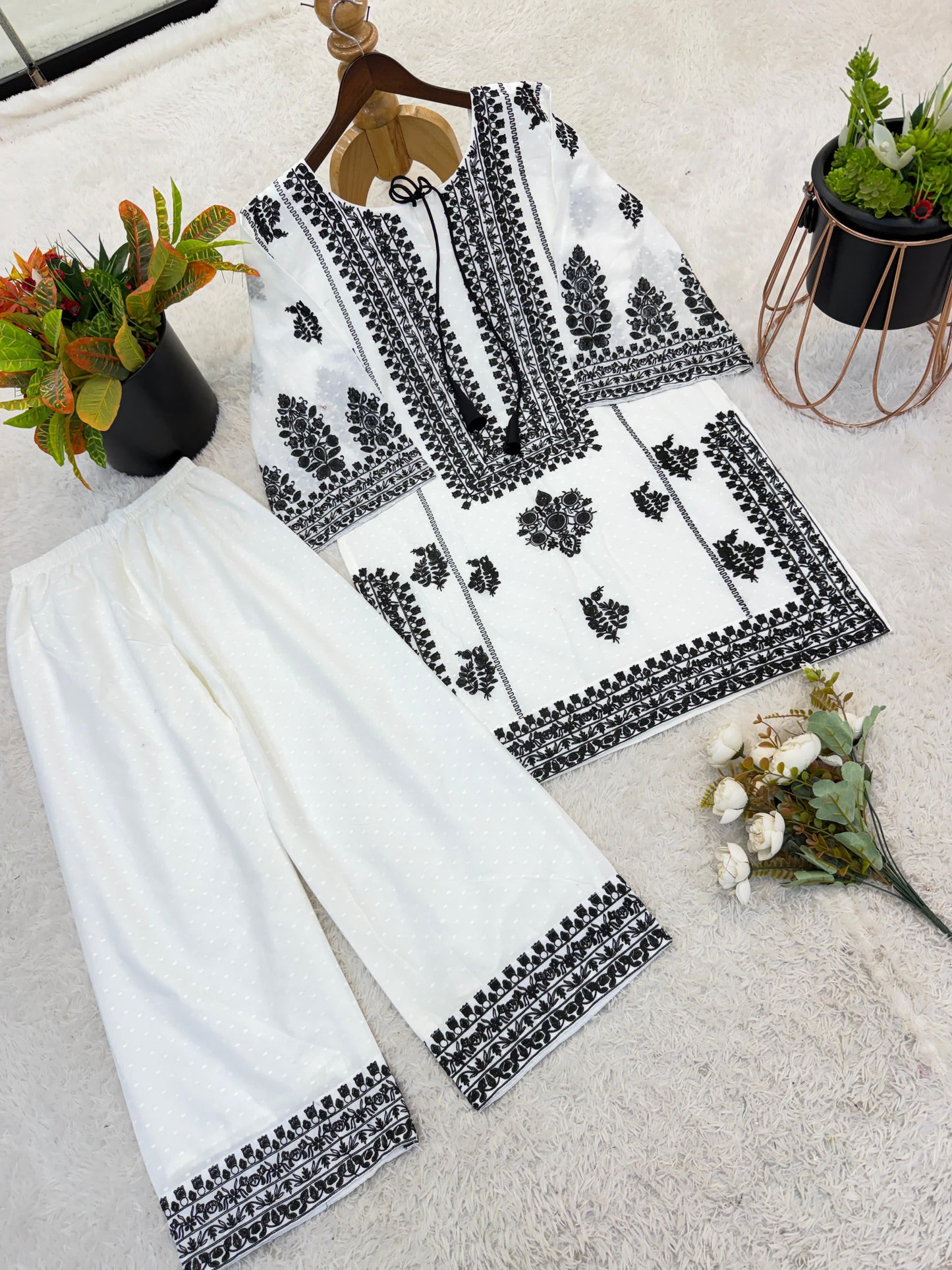 Designer Collection In  Rayon Butti Silk Top-Bottom Set Fully Stitched Ready To Wear