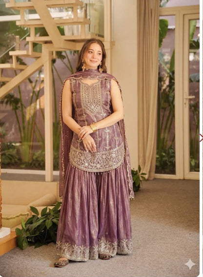 Designer Party Wear Look Top , Sharara plazzo and Dupatta