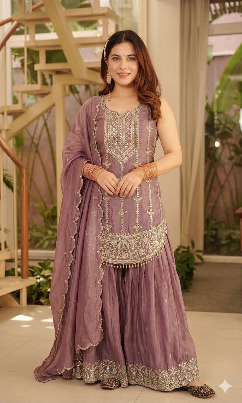 Designer Party Wear Look Top , Sharara plazzo and Dupatta