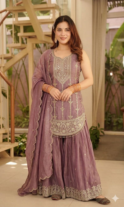 Designer Party Wear Look Top , Sharara plazzo and Dupatta