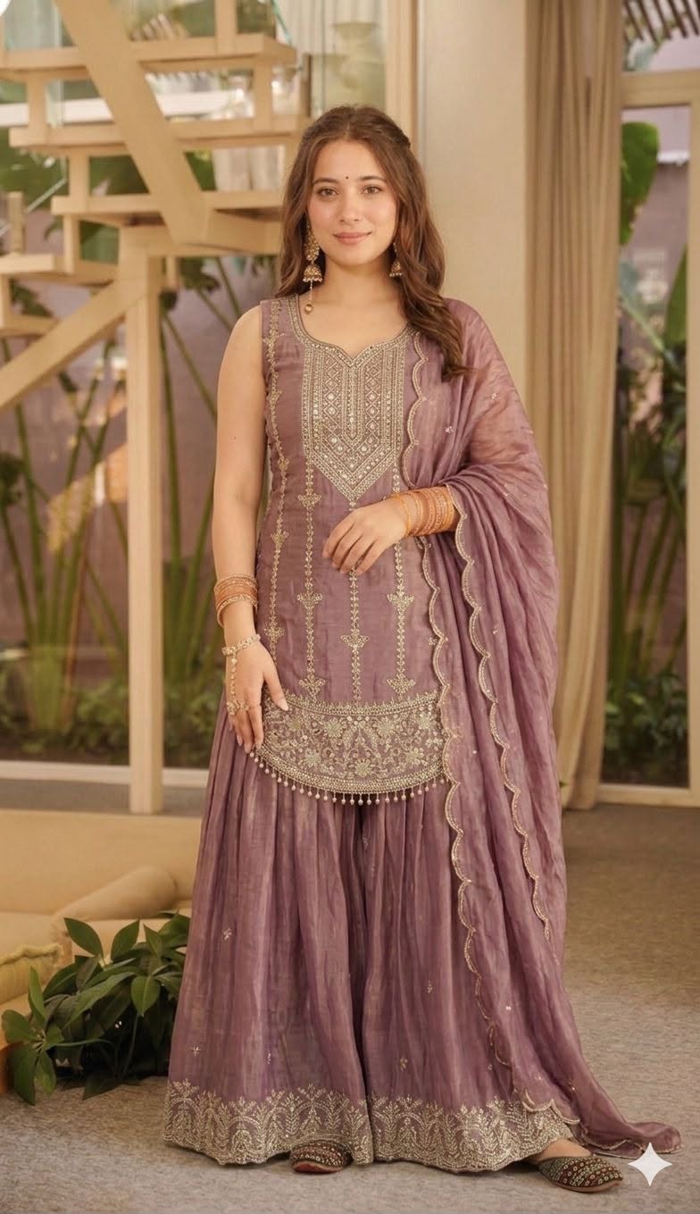 Designer Party Wear Look Top , Sharara plazzo and Dupatta