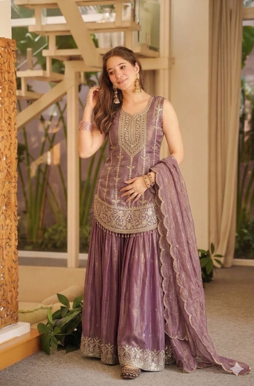Designer Party Wear Look Top , Sharara plazzo and Dupatta