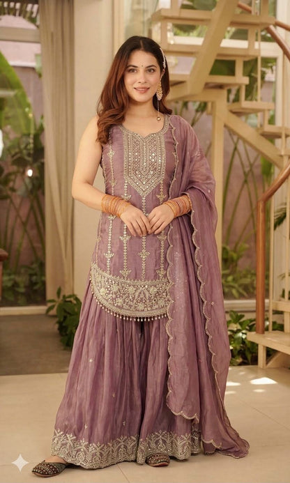 Designer Party Wear Look Top , Sharara plazzo and Dupatta