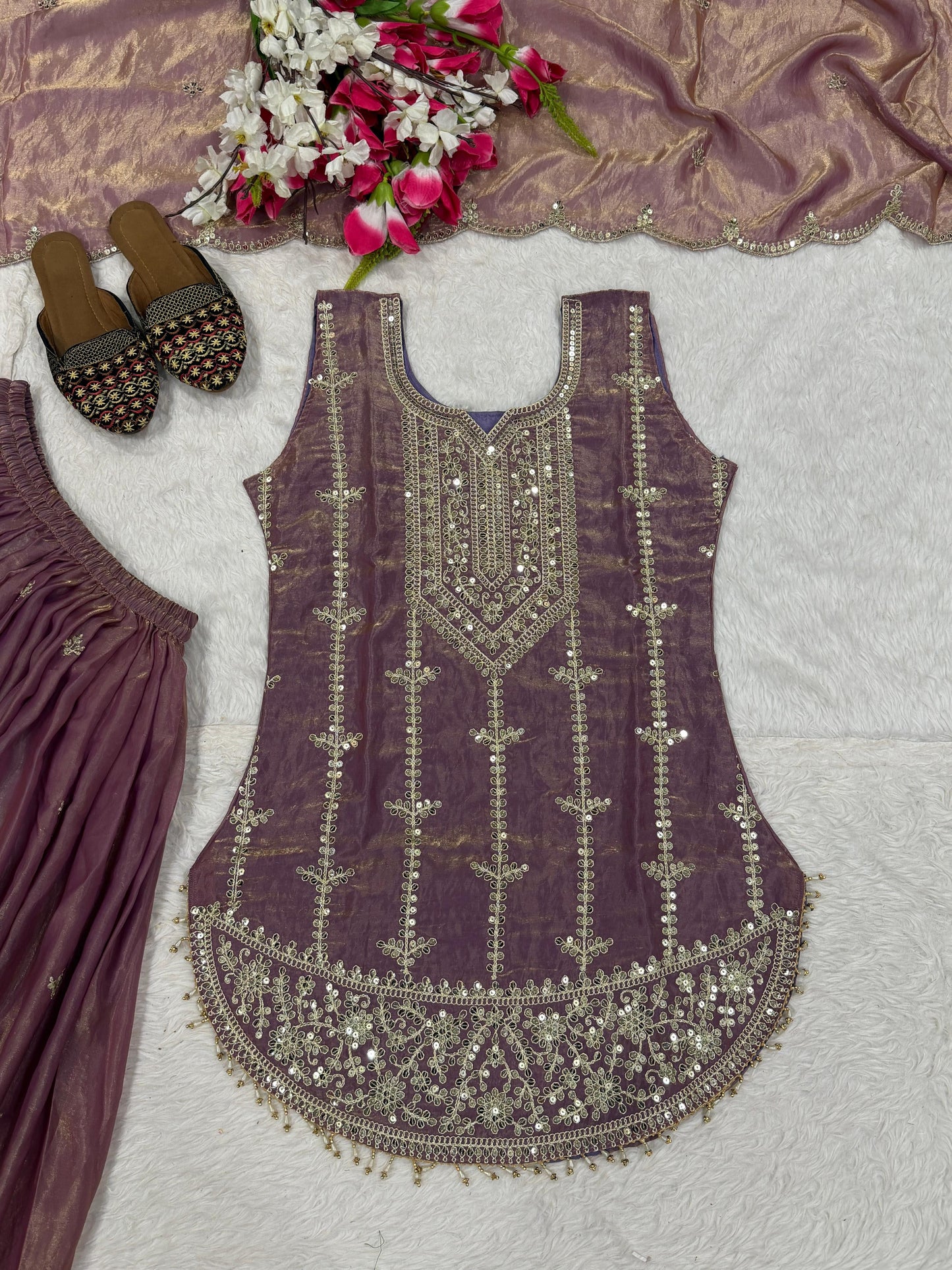 Designer Party Wear Look Top , Sharara plazzo and Dupatta