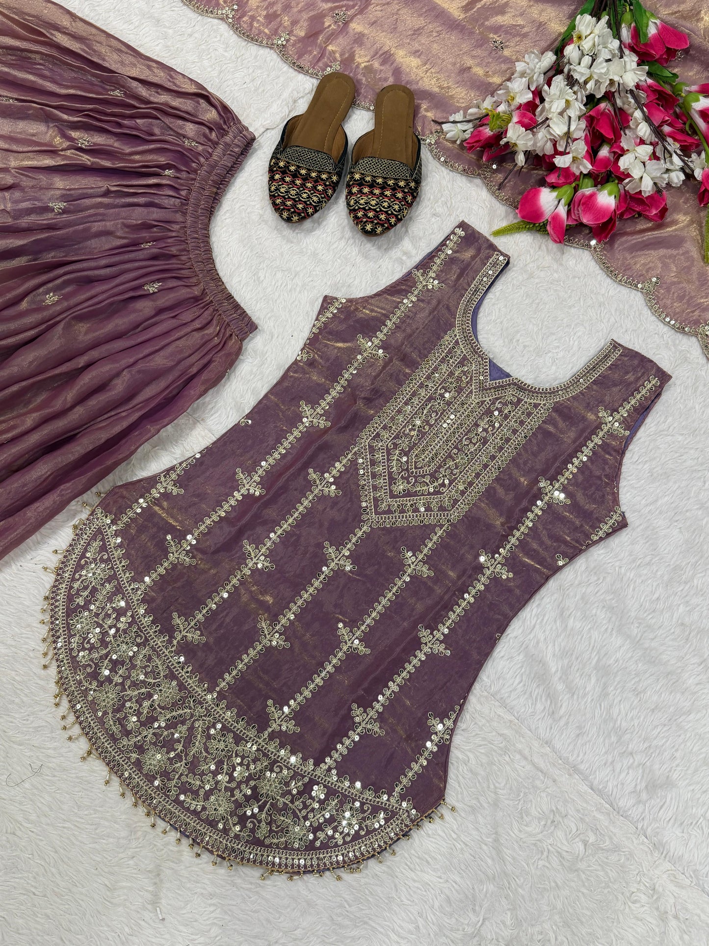 Designer Party Wear Look Top , Sharara plazzo and Dupatta