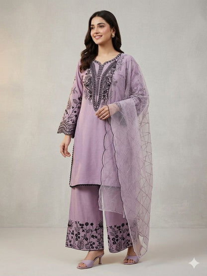 BEAUTIFUL SEQUENCE EMBROIDERED TOP , PLAZZO WITH DUPATTA