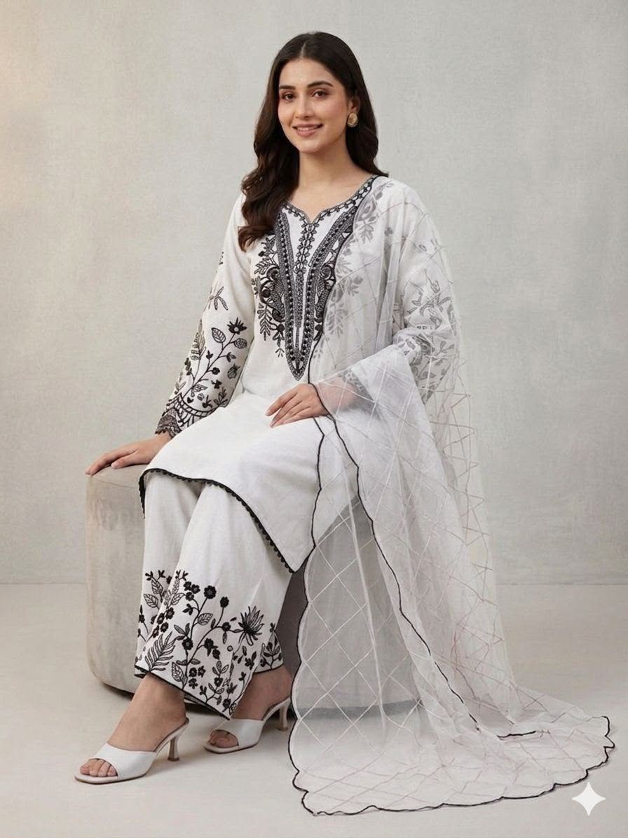 BEAUTIFUL SEQUENCE EMBROIDERED TOP , PLAZZO WITH DUPATTA