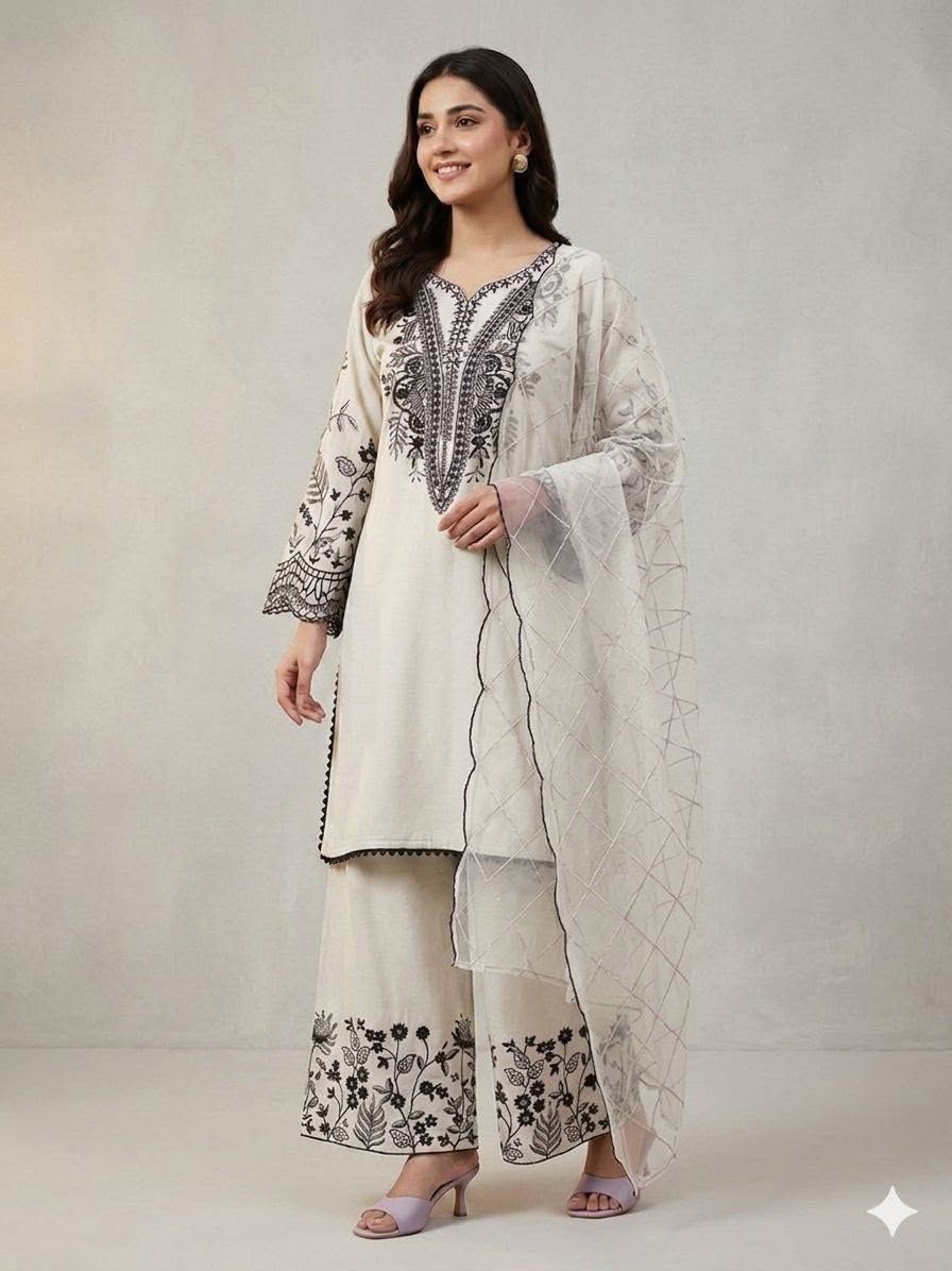 BEAUTIFUL SEQUENCE EMBROIDERED TOP , PLAZZO WITH DUPATTA