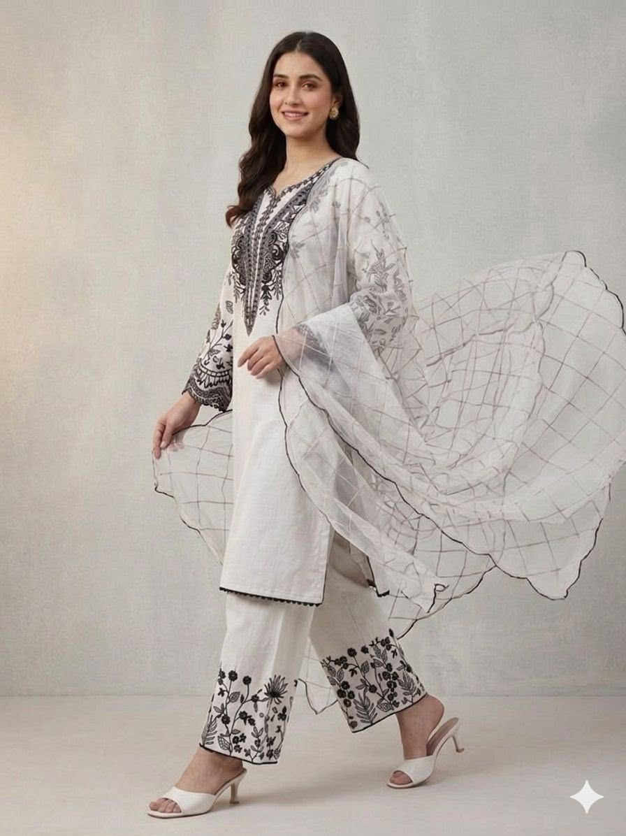 BEAUTIFUL SEQUENCE EMBROIDERED TOP , PLAZZO WITH DUPATTA