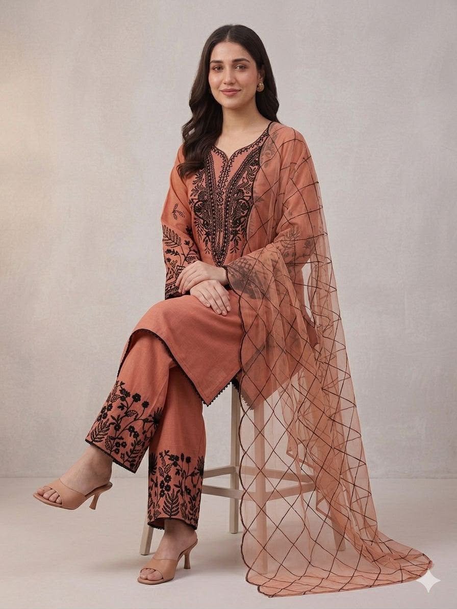 BEAUTIFUL SEQUENCE EMBROIDERED TOP , PLAZZO WITH DUPATTA