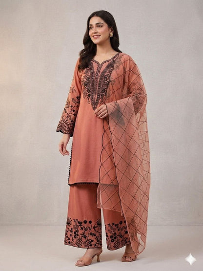 BEAUTIFUL SEQUENCE EMBROIDERED TOP , PLAZZO WITH DUPATTA