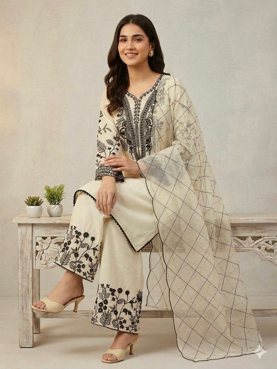 BEAUTIFUL SEQUENCE EMBROIDERED TOP , PLAZZO WITH DUPATTA