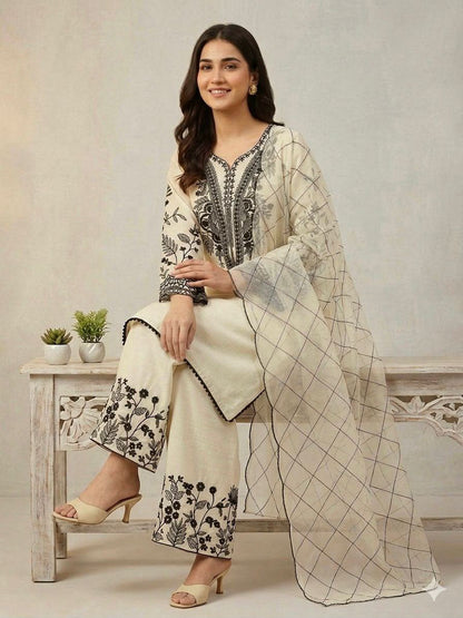 BEAUTIFUL SEQUENCE EMBROIDERED TOP , PLAZZO WITH DUPATTA