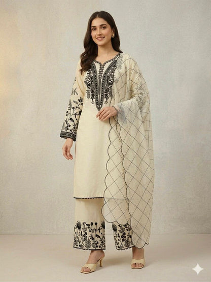 BEAUTIFUL SEQUENCE EMBROIDERED TOP , PLAZZO WITH DUPATTA