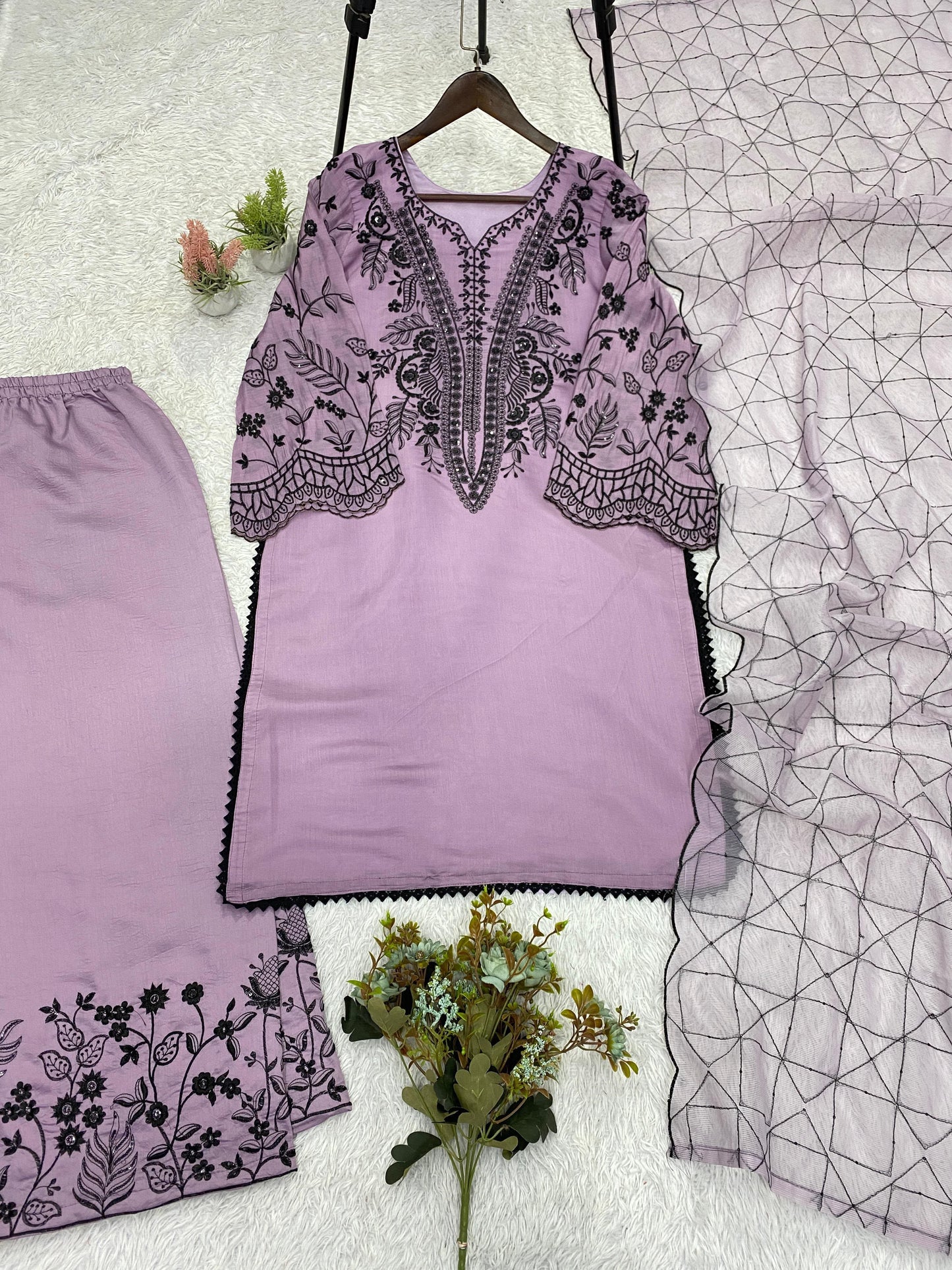BEAUTIFUL SEQUENCE EMBROIDERED TOP , PLAZZO WITH DUPATTA