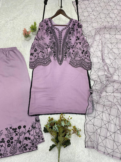 BEAUTIFUL SEQUENCE EMBROIDERED TOP , PLAZZO WITH DUPATTA