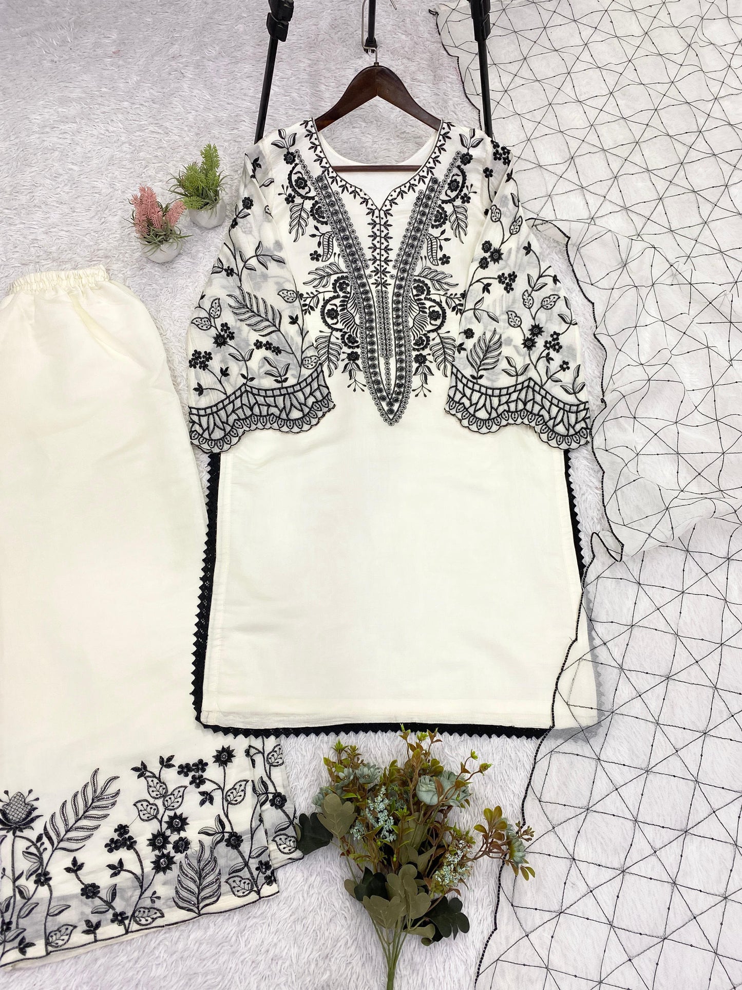 BEAUTIFUL SEQUENCE EMBROIDERED TOP , PLAZZO WITH DUPATTA