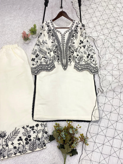 BEAUTIFUL SEQUENCE EMBROIDERED TOP , PLAZZO WITH DUPATTA