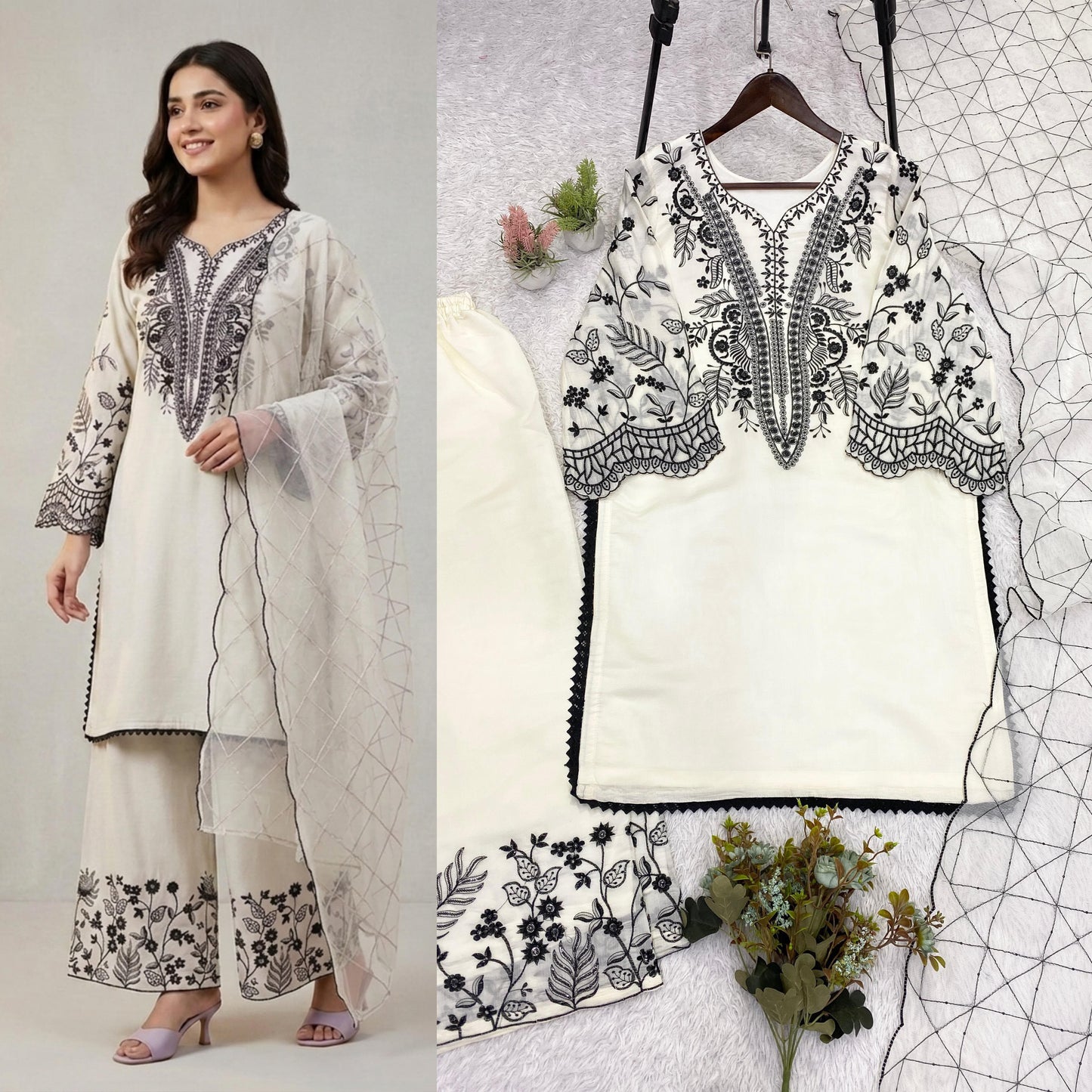 BEAUTIFUL SEQUENCE EMBROIDERED TOP , PLAZZO WITH DUPATTA