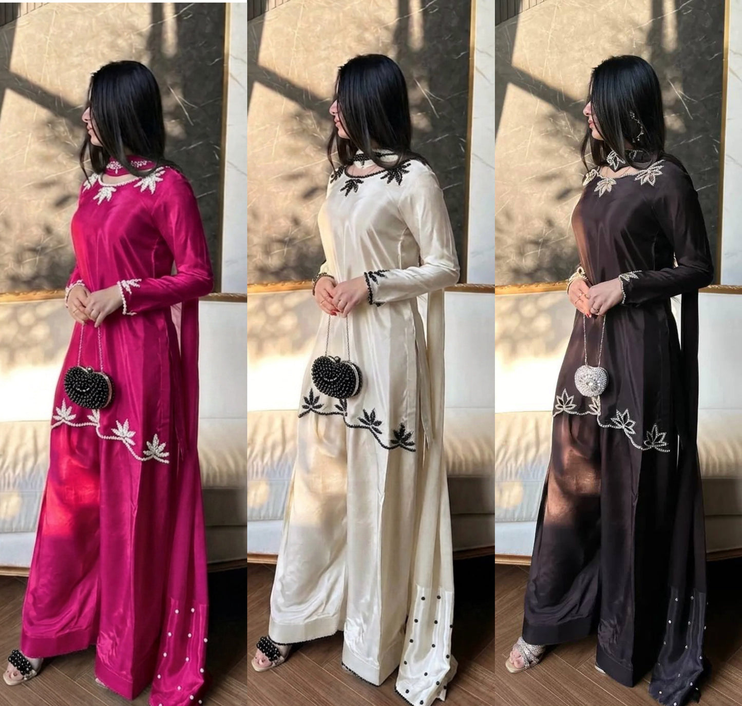 NEW ĐĚSIGNER PARTY WEAR TOP AND FARSI SALVAR. WITH FANCY DUPPATA WITH &nbsp;EMBROIDERY WORK