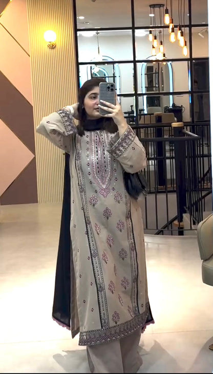 Đěsigner Party Wear Look Heavy Faux Georgette Top Plazzo &amp; Dupatta Set