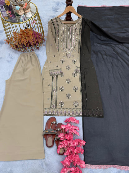 Đěsigner Party Wear Look Heavy Faux Georgette Top Plazzo &amp; Dupatta Set