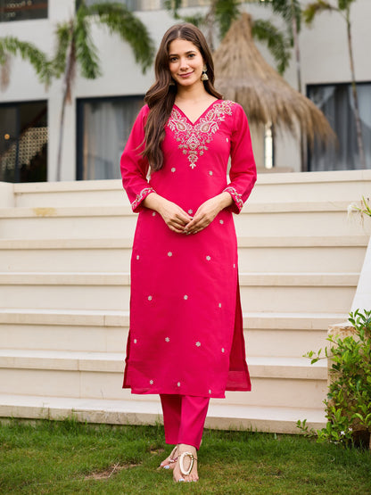 Women's Pink Colour val moti necessary Embroidery Kurta Pant and Dupatta Set