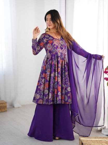 PURE SOFT ROMAN SILK FABRIC FULLY FLAIR KURTA,WITH DUPPTA SET,PALAZZO