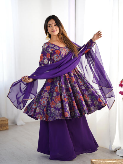 PURE SOFT ROMAN SILK FABRIC FULLY FLAIR KURTA,WITH DUPPTA SET,PALAZZO
