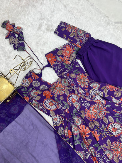 PURE SOFT ROMAN SILK FABRIC FULLY FLAIR KURTA,WITH DUPPTA SET,PALAZZO