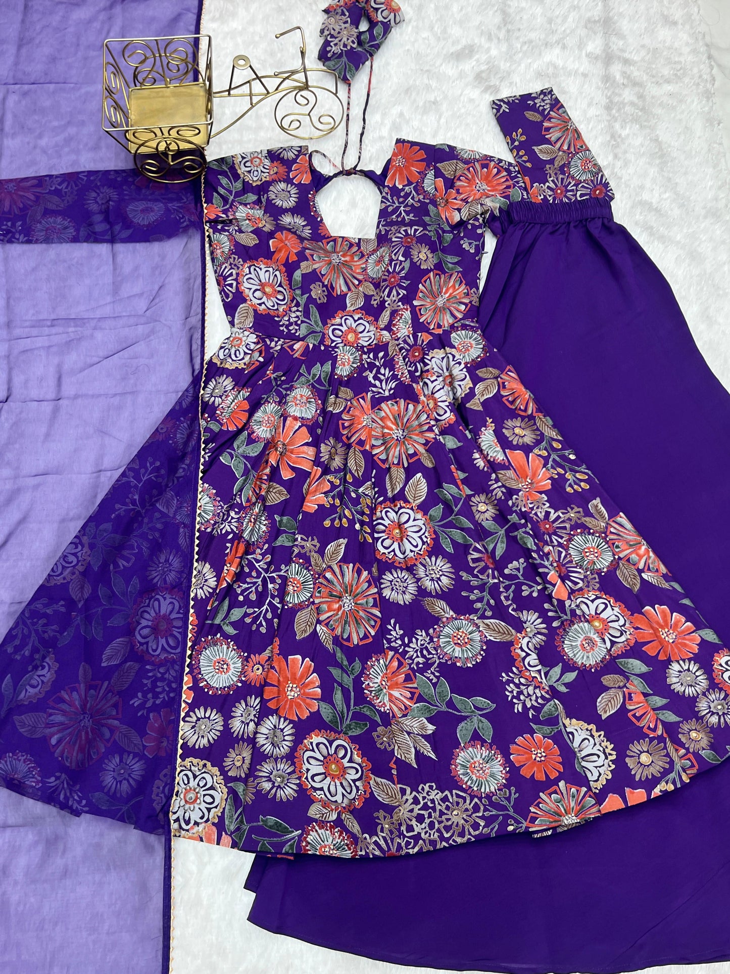 PURE SOFT ROMAN SILK FABRIC FULLY FLAIR KURTA,WITH DUPPTA SET,PALAZZO