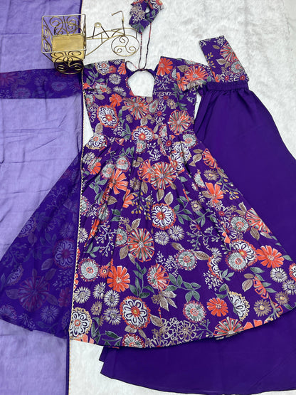 PURE SOFT ROMAN SILK FABRIC FULLY FLAIR KURTA,WITH DUPPTA SET,PALAZZO