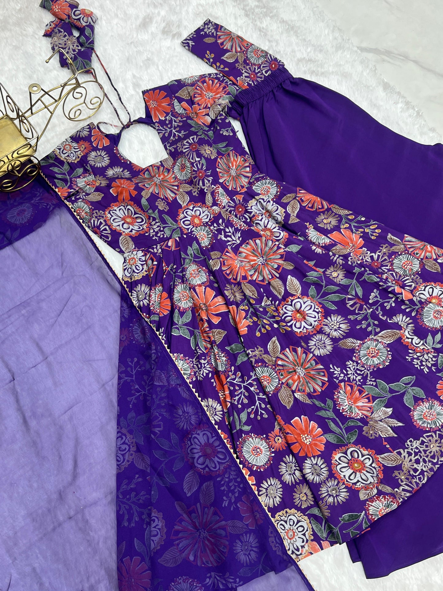 PURE SOFT ROMAN SILK FABRIC FULLY FLAIR KURTA,WITH DUPPTA SET,PALAZZO