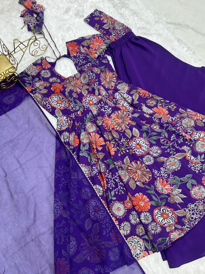 PURE SOFT ROMAN SILK FABRIC FULLY FLAIR KURTA,WITH DUPPTA SET,PALAZZO