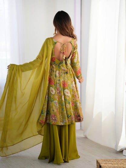 PURE SOFT ROMAN SILK FABRIC FULLY FLAIR KURTA,WITH DUPPTA SET,PALAZZO