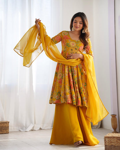 PURE SOFT ROMAN SILK FABRIC FULLY FLAIR KURTA,WITH DUPPTA SET,PALAZZO