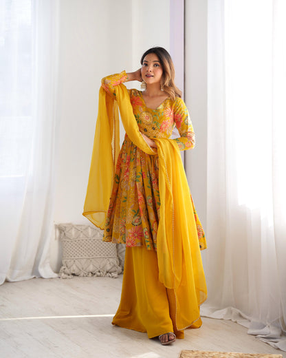 PURE SOFT ROMAN SILK FABRIC FULLY FLAIR KURTA,WITH DUPPTA SET,PALAZZO