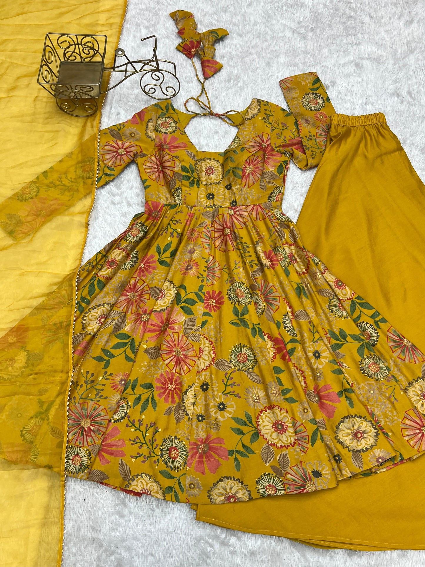 PURE SOFT ROMAN SILK FABRIC FULLY FLAIR KURTA,WITH DUPPTA SET,PALAZZO
